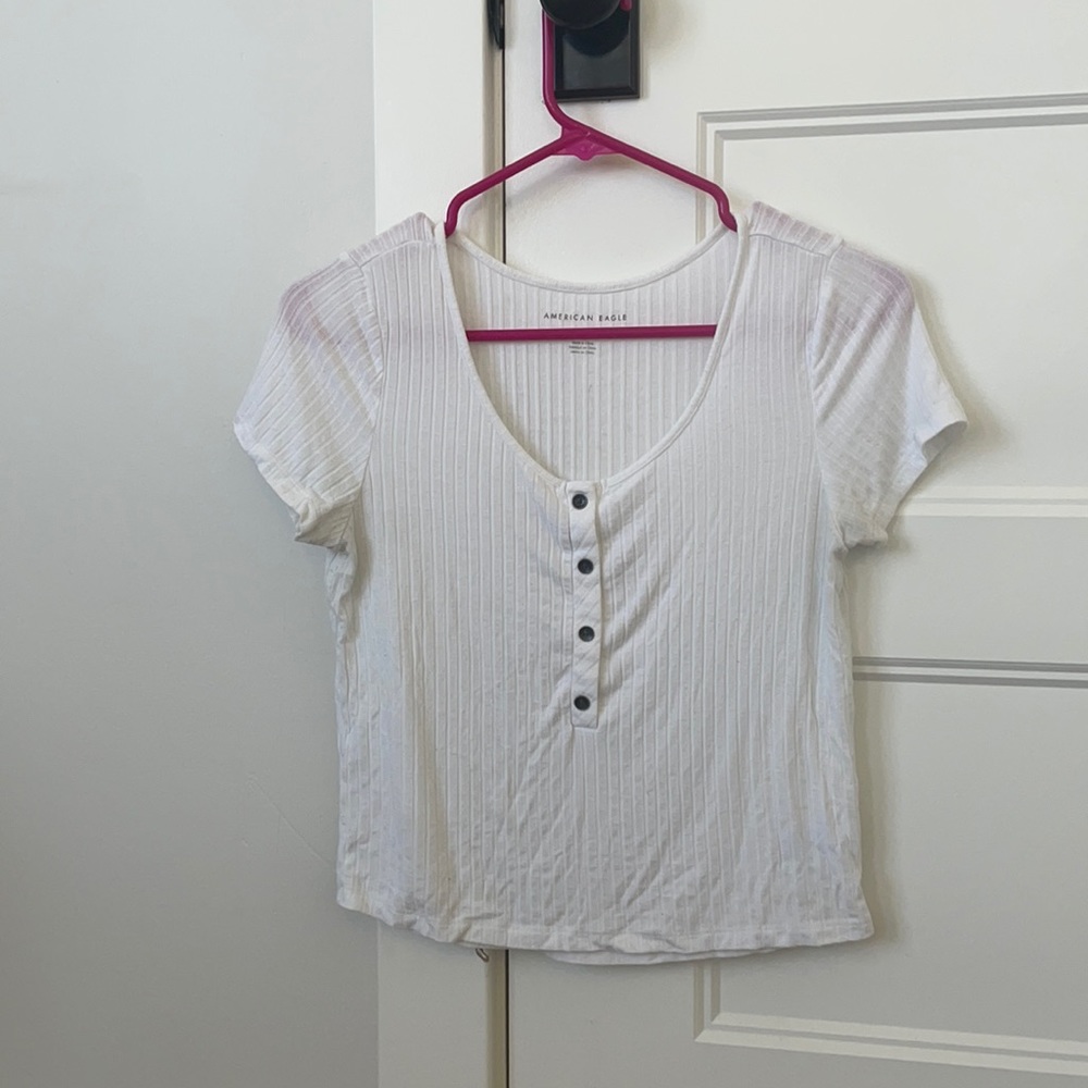 small, white, american eagle crop top
